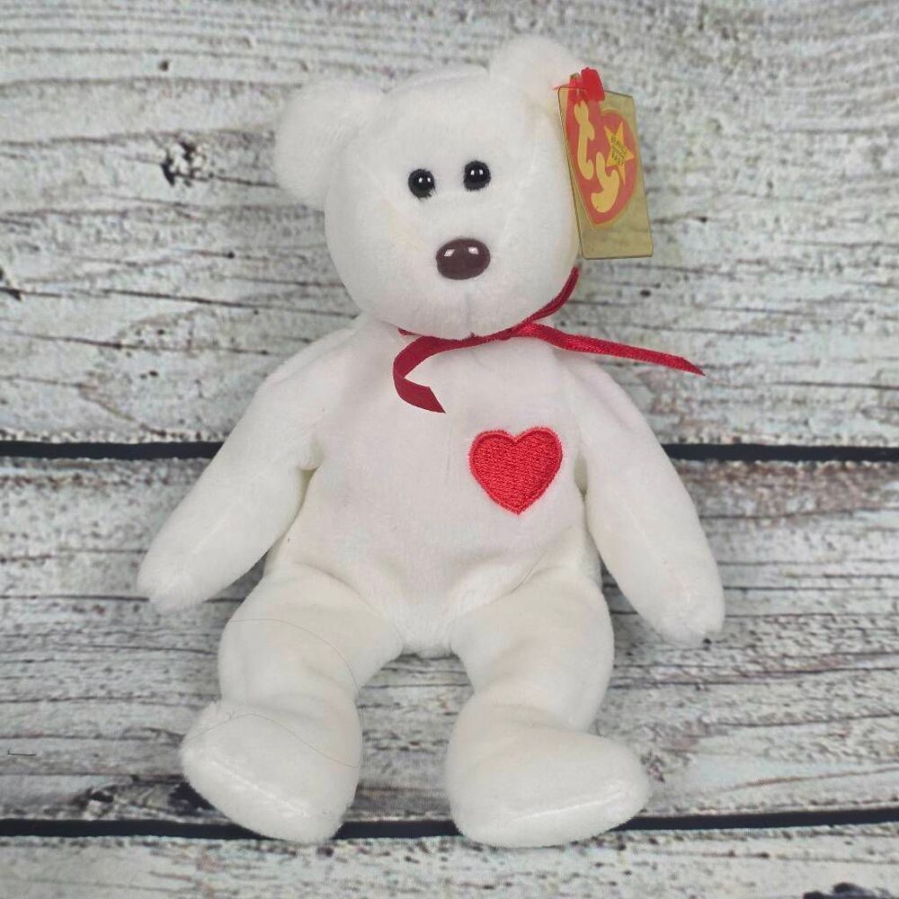TY Beanie Baby Valentino White Bear Red Heart 1993 NWT
